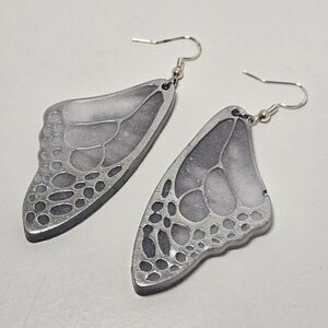 Handmade Monochrome Silver Butterfly Dangly Earrings